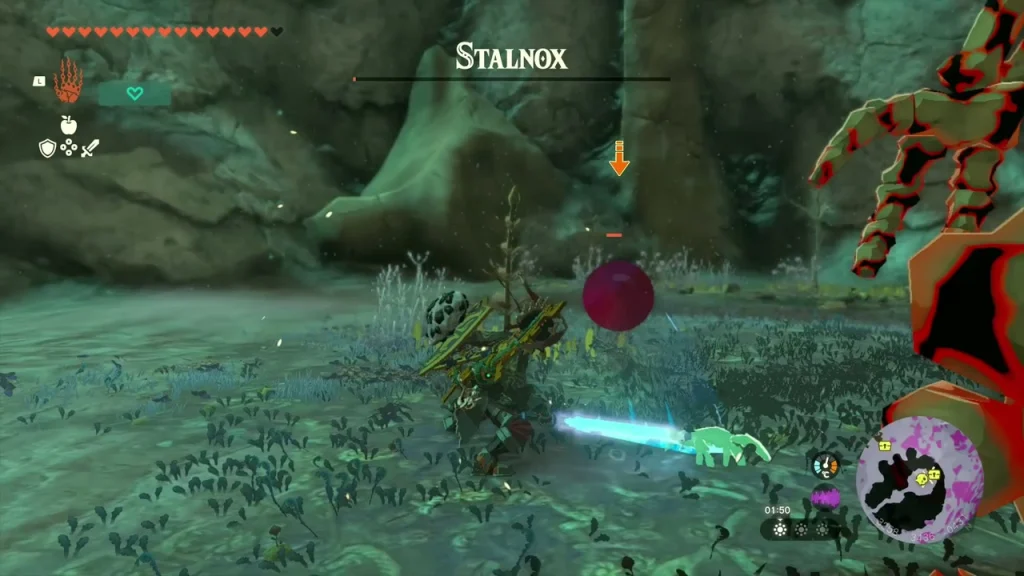 Stalnox health bar over a red-veined skeleton in the House of Bones arena Stalnox health bar over a red-veined skeleton in the House of Bones arena