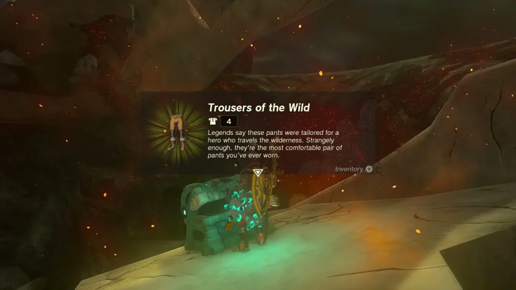 Trousers of the Wild item box over an open chest on the dark ledge Trousers of the Wild item box over an open chest on the dark ledge