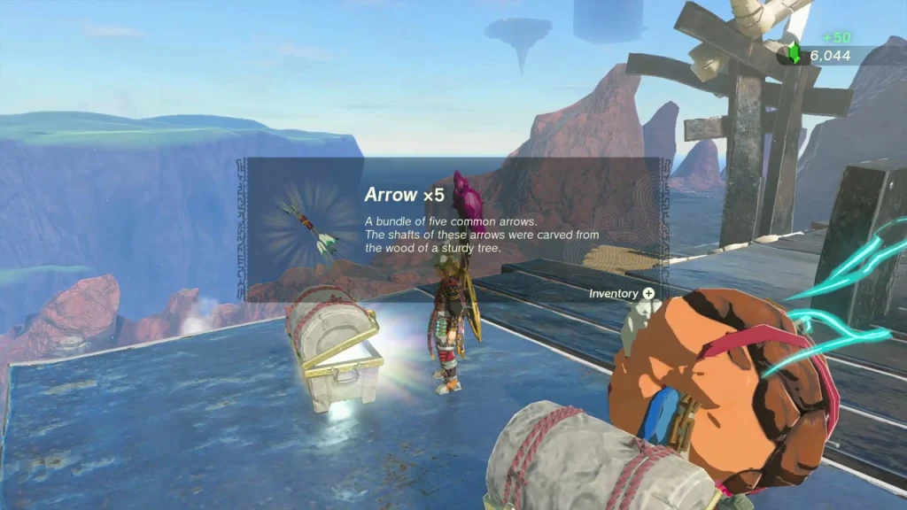 Arrow x5 pickup above an opened chest on a sky platform Arrow x5 pickup above an opened chest on a sky platform