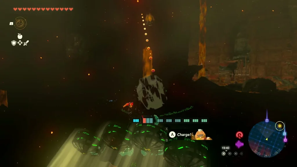 Platform vehicle carrying fans through a lava cavern in the Depths Platform vehicle carrying fans through a lava cavern in the Depths