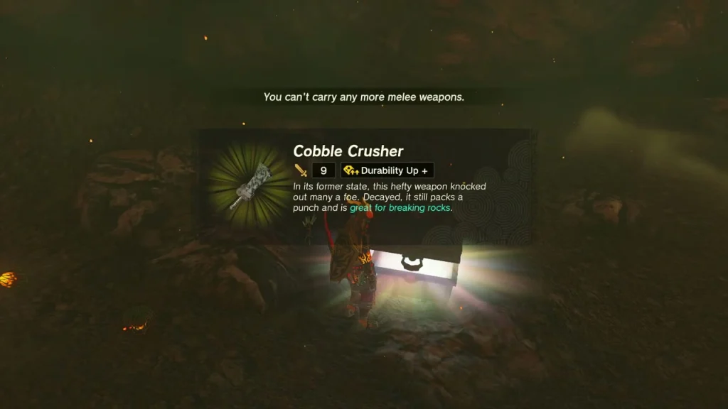 Cobble Crusher item box above an opened chest in a dark cave Cobble Crusher item box above an opened chest in a dark cave
