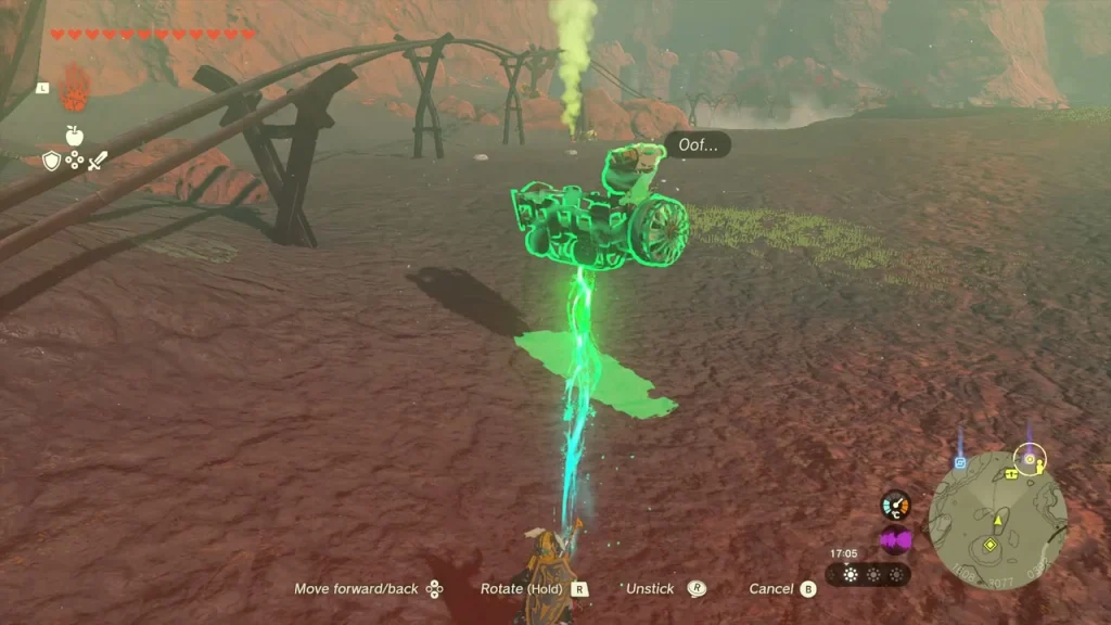 Exhausted Korok held up with Ultrahand over a dusty plain Exhausted Korok held up with Ultrahand over a dusty plain