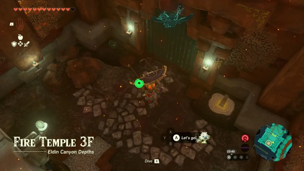Fire Temple 3F label above a stone-paved room with a glowing lamp Fire Temple 3F label above a stone-paved room with a glowing lamp