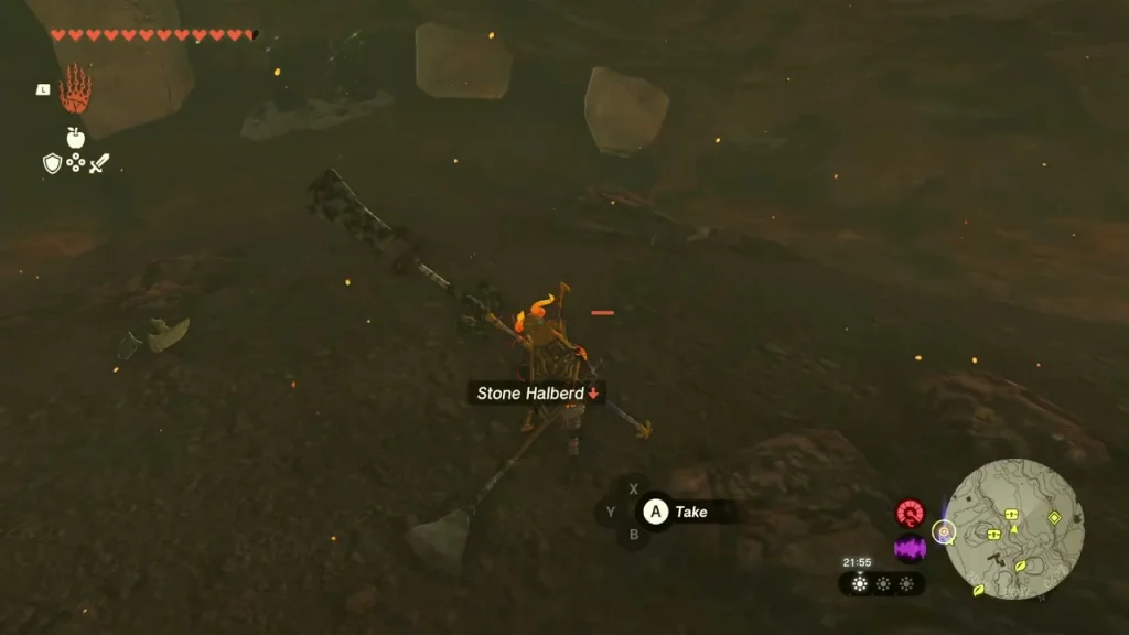 Stone Halberd lying on the floor of a dark lava cave Stone Halberd lying on the floor of a dark lava cave