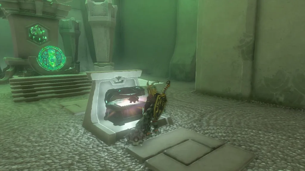Opened treasure chest in the green-lit Proving Grounds room Opened treasure chest in the green-lit Proving Grounds room