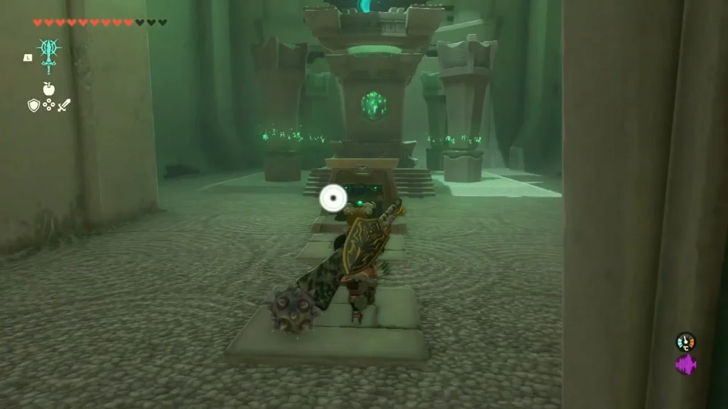 Green-lit shrine room with a chest and a glowing altar Green-lit shrine room with a chest and a glowing altar