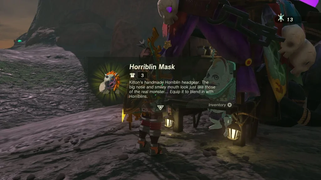 Horriblin Mask item box beside Koltin's stall Horriblin Mask item box beside Koltin's stall