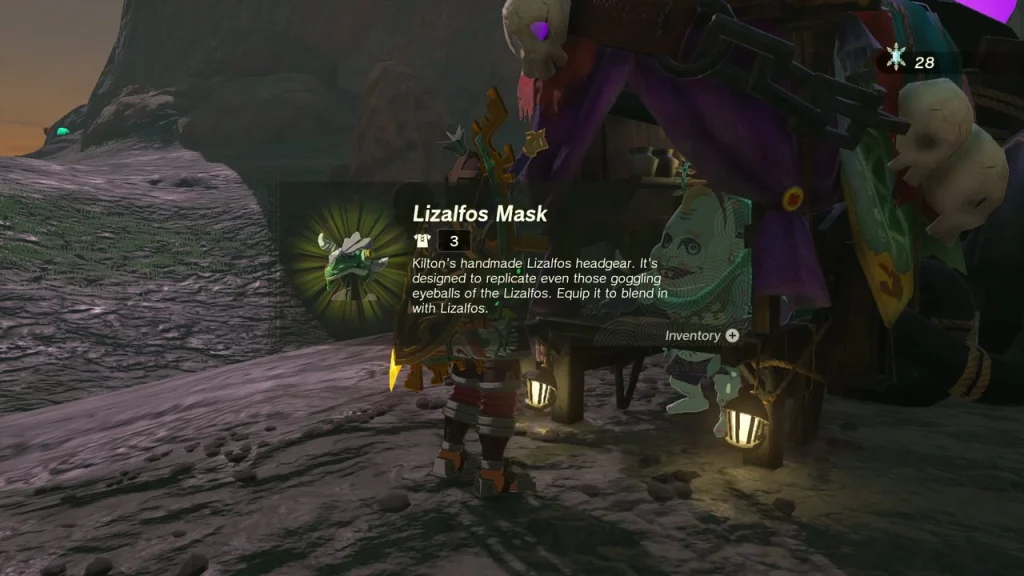 Lizalfos Mask item box with its handmade headgear description Lizalfos Mask item box with its handmade headgear description
