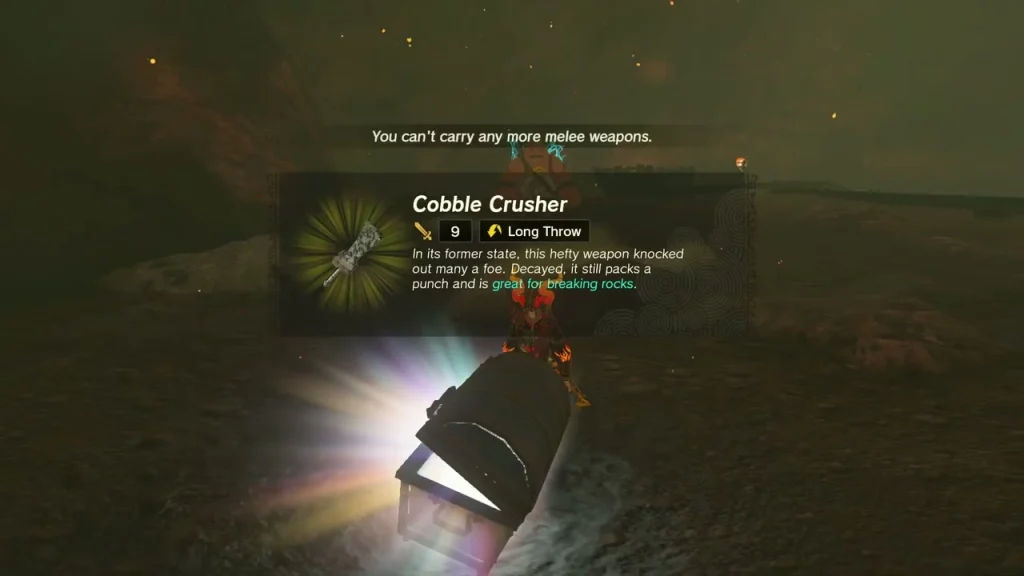 Cobble Crusher item box above a glowing chest in a dark cave Cobble Crusher item box above a glowing chest in a dark cave