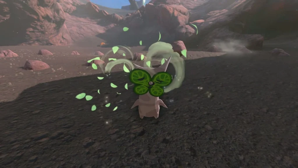 Korok standing beside a ring of small rocks on the ground Korok standing beside a ring of small rocks on the ground