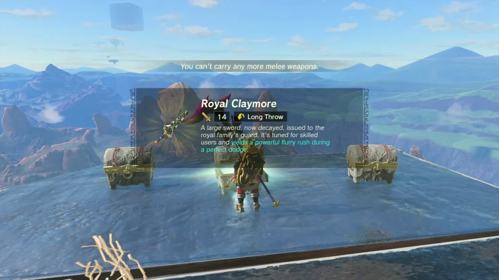 Royal Claymore item box above chests on a sky platform Royal Claymore item box above chests on a sky platform