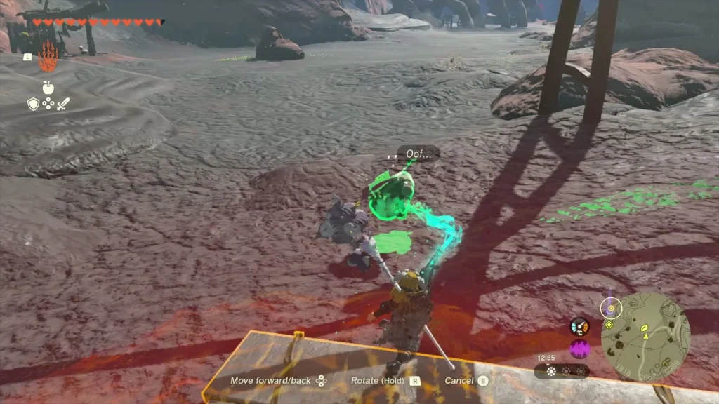 Exhausted Korok lifted on a wheeled cart over red-rock ground Exhausted Korok lifted on a wheeled cart over red-rock ground