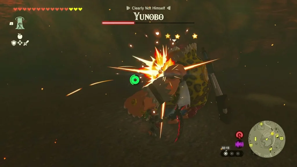 Fiery impact on the mad Yunobo with his boss health bar low in YunoboCo HQ Fiery impact on the mad Yunobo with his boss health bar low in YunoboCo HQ