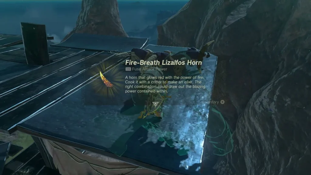 Fire-Breath Lizalfos Horn item box over the platform chest Fire-Breath Lizalfos Horn item box over the platform chest