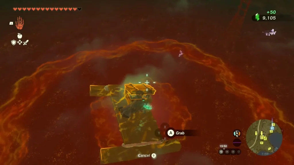 Purple Rupee reward from a chest on a platform above lava Purple Rupee reward from a chest on a platform above lava