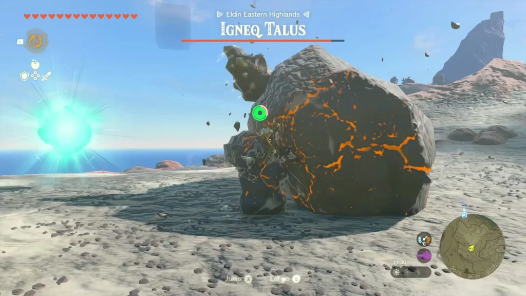 Igneo Talus curled into a rolling boulder near the cliff edge Igneo Talus curled into a rolling boulder near the cliff edge