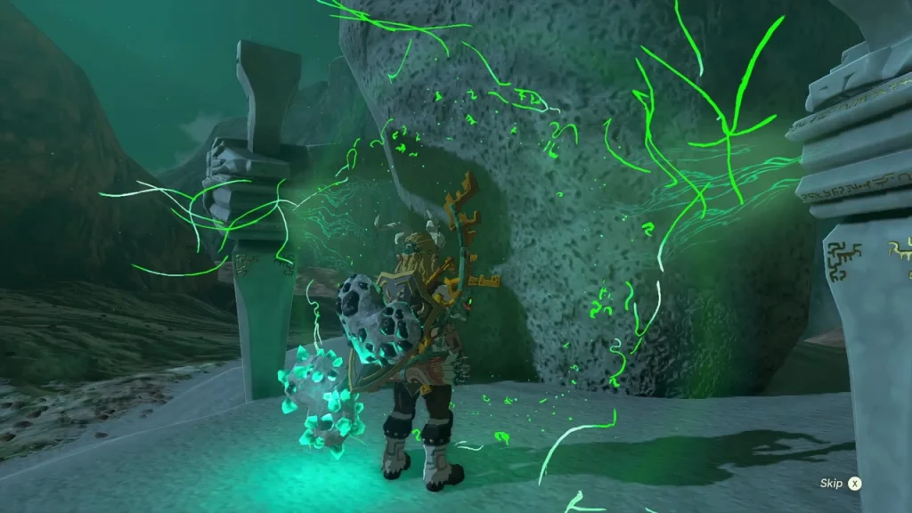 Glowing green glyphs around the Kimayat Shrine entrance Glowing green glyphs around the Kimayat Shrine entrance