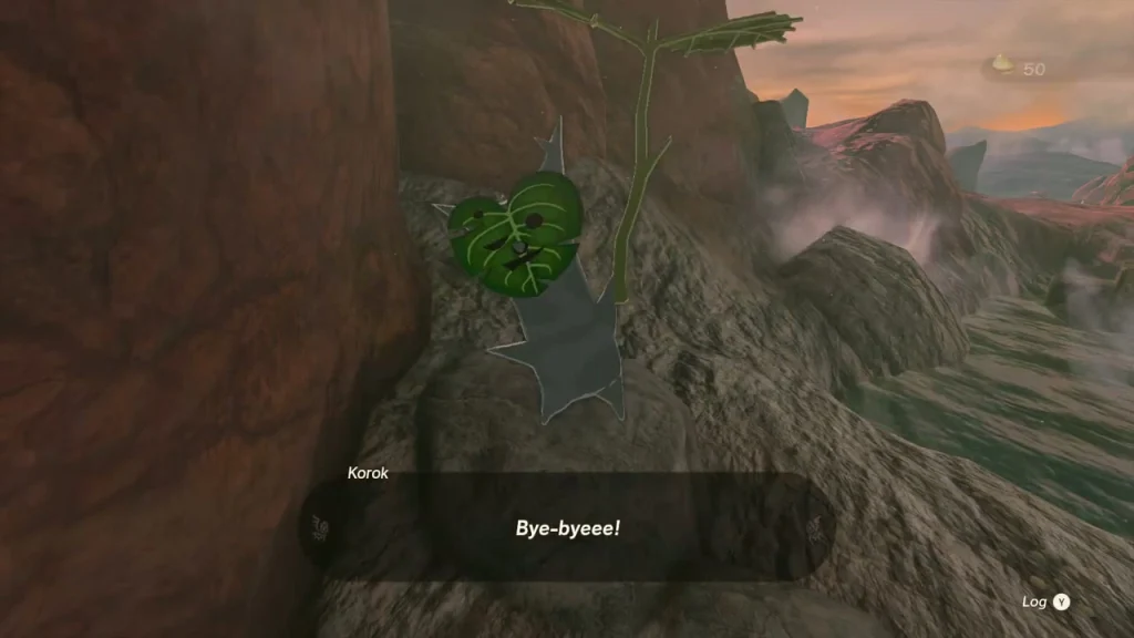 Korok clinging to the rock face at the glide goal Korok clinging to the rock face at the glide goal