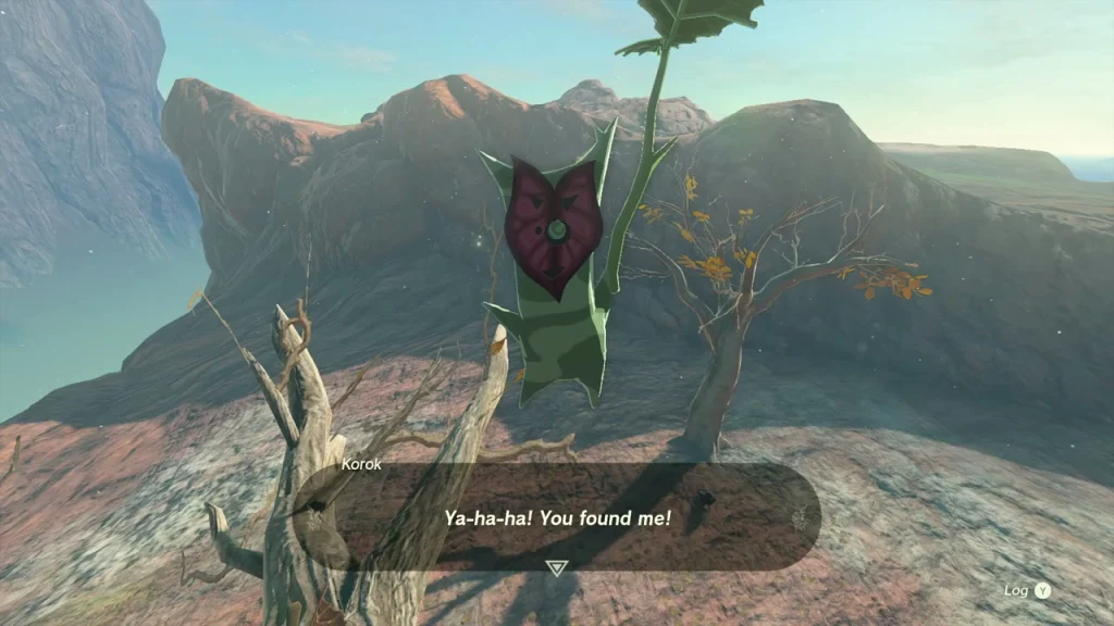 Korok hanging from a dead branch after the balloon pops Korok hanging from a dead branch after the balloon pops