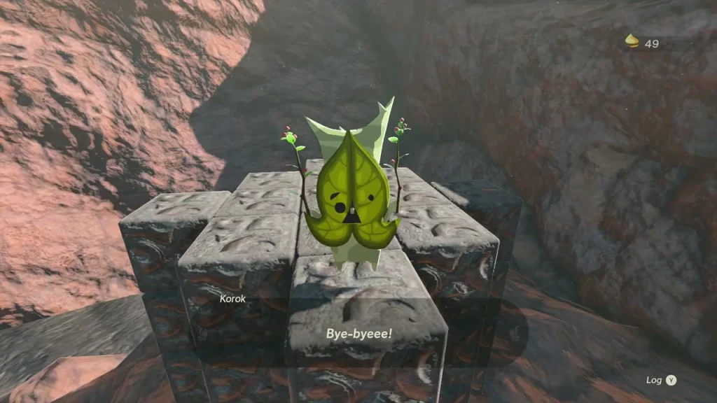 Korok standing on the finished stone cube stack Korok standing on the finished stone cube stack
