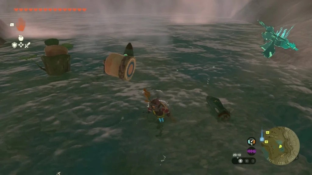 Raft with fans crossing Lake Intenoch toward the Korok rock Raft with fans crossing Lake Intenoch toward the Korok rock