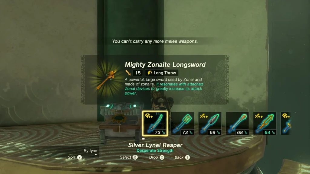 Mighty Zonaite Longsword item box over the shrine chest Mighty Zonaite Longsword item box over the shrine chest