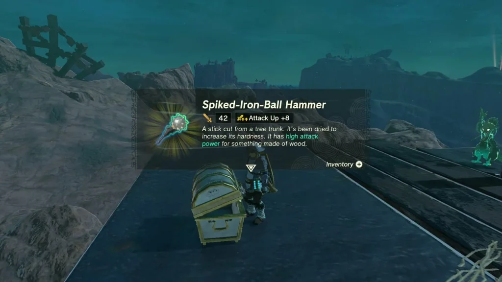 Spiked-Iron-Ball Hammer item box over the platform chest Spiked-Iron-Ball Hammer item box over the platform chest