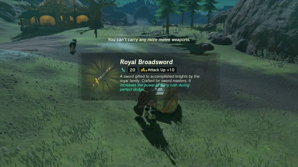 Royal Broadsword item box above a chest on the grass below Foothill Stable Royal Broadsword item box above a chest on the grass below Foothill Stable