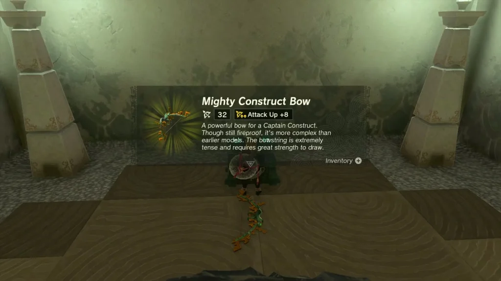 Mighty Construct Bow item box above the shrine chest Mighty Construct Bow item box above the shrine chest