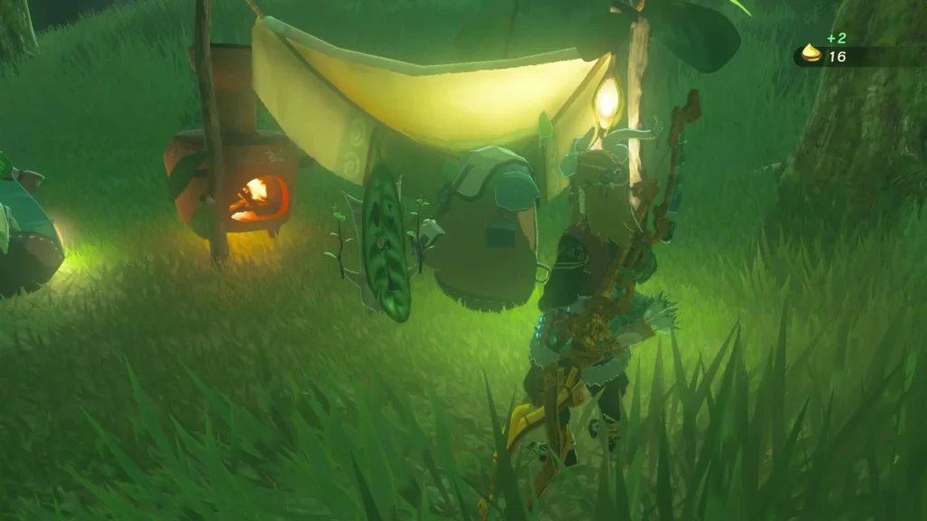 Korok seed counter rising beside a tent with a yellow canopy Korok seed counter rising beside a tent with a yellow canopy