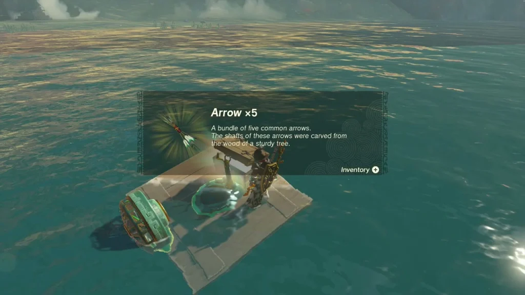Arrow x5 item box above a raft chest on the lake Arrow x5 item box above a raft chest on the lake