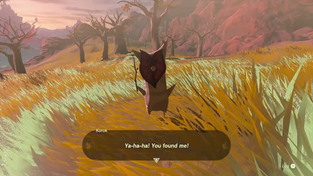 Korok in a swirl of pale grass on a dead-tree hillside Korok in a swirl of pale grass on a dead-tree hillside