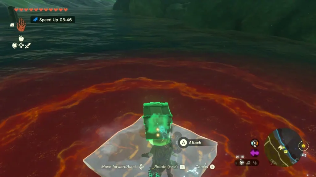 Ice slab on red lava being moved toward a chest on the bank Ice slab on red lava being moved toward a chest on the bank