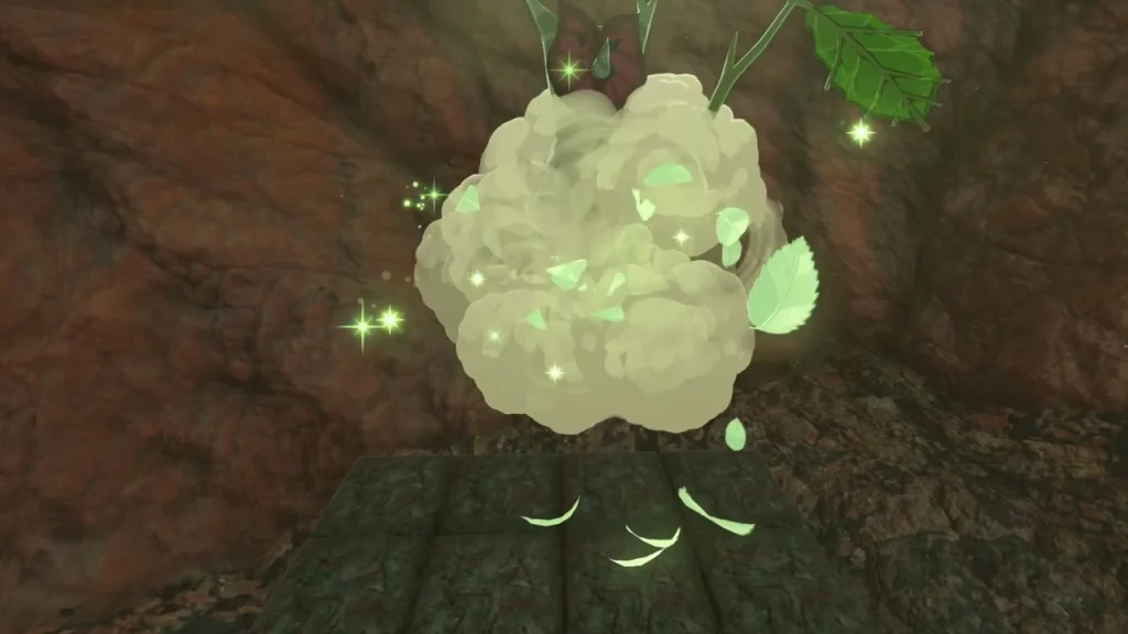 Korok seed burst on a cliff face above Goron City after the cube puzzle Korok seed burst on a cliff face above Goron City after the cube puzzle
