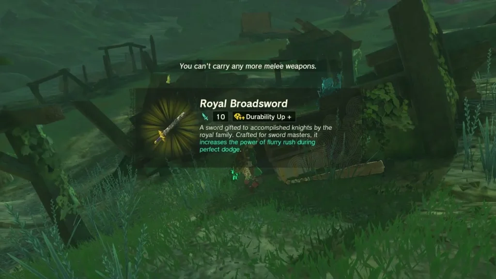 Royal Broadsword item box over a chest beside a fallen wooden fence Royal Broadsword item box over a chest beside a fallen wooden fence