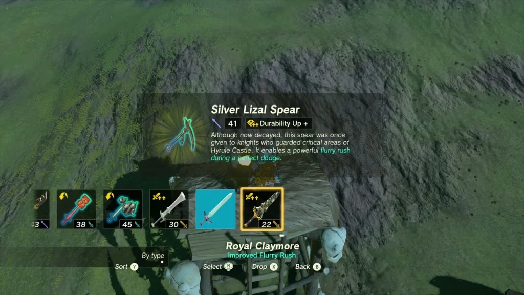 Silver Lizal Spear item box over a chest in the canyon Silver Lizal Spear item box over a chest in the canyon