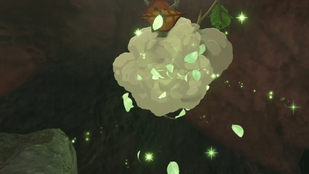 Korok flower in a cave under a rocky overhang with seed burst Korok flower in a cave under a rocky overhang with seed burst