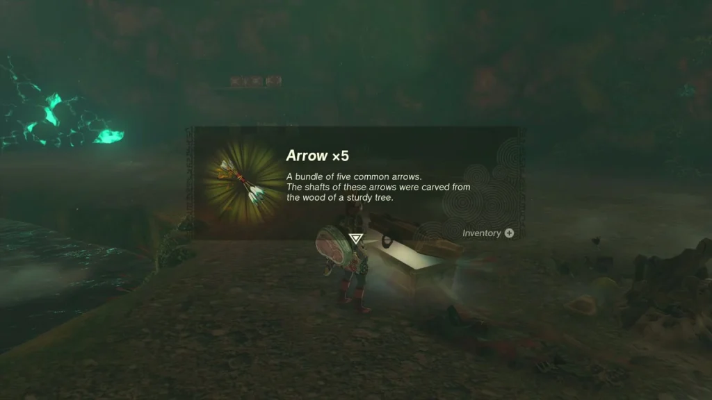 Arrow x5 item box from the chest beside the Hinox pool Arrow x5 item box from the chest beside the Hinox pool