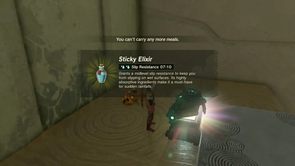 Sticky Elixir item box from the chest past the first rail Sticky Elixir item box from the chest past the first rail