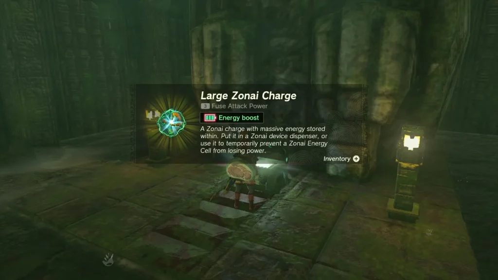Large Zonai Charge item box from the chest at the statue feet Large Zonai Charge item box from the chest at the statue feet