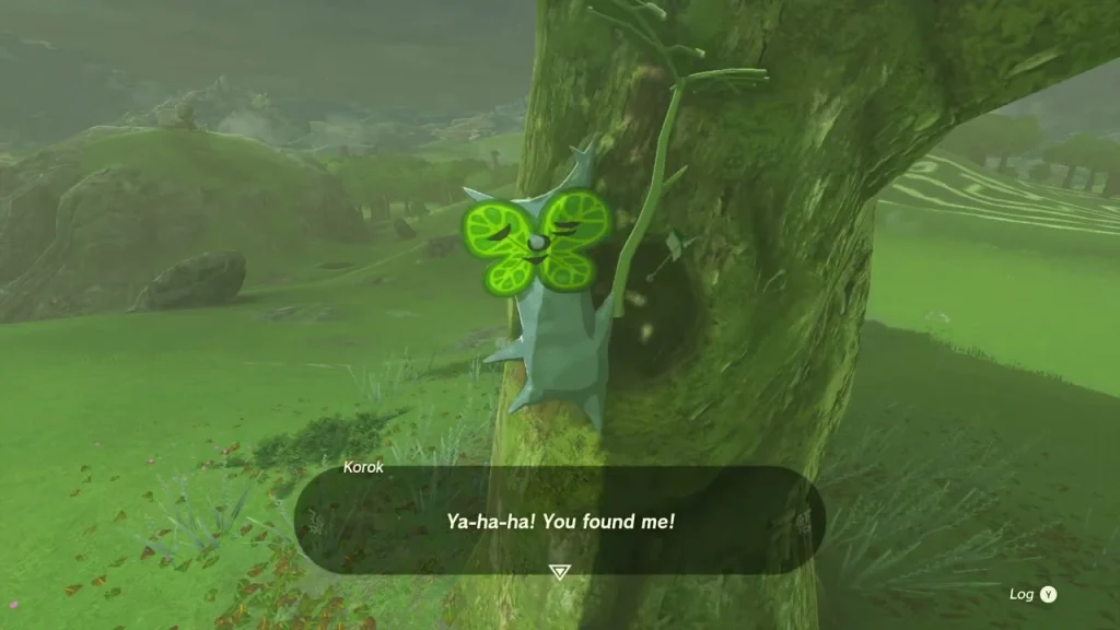 Korok clinging to a tree trunk after the acorn pot is broken Korok clinging to a tree trunk after the acorn pot is broken