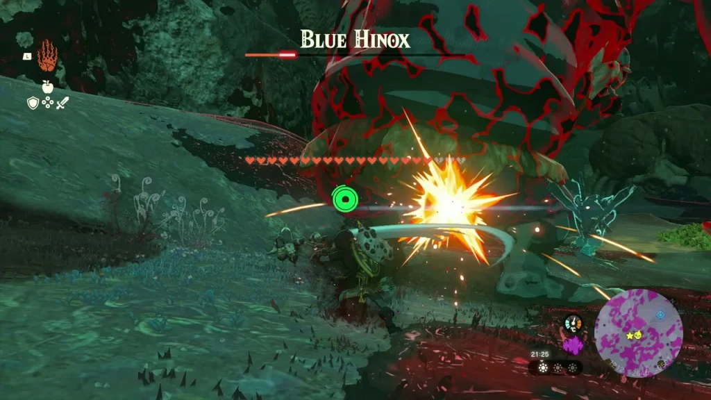 Blue Hinox taking a strike in the Depths with sparks and a name bar Blue Hinox taking a strike in the Depths with sparks and a name bar