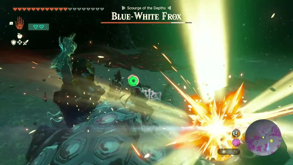 Blue-White Frox name bar as an arrow strikes its glowing eye Blue-White Frox name bar as an arrow strikes its glowing eye