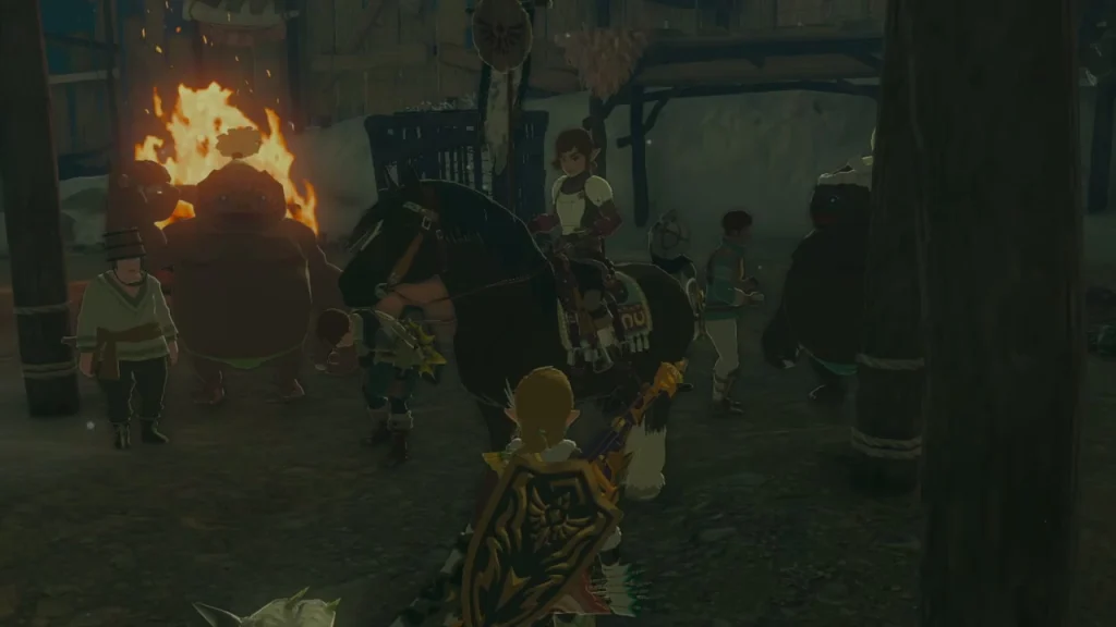 Flaxel's crew standing in the fort courtyard among fire and defeated monsters Flaxel's crew standing in the fort courtyard among fire and defeated monsters