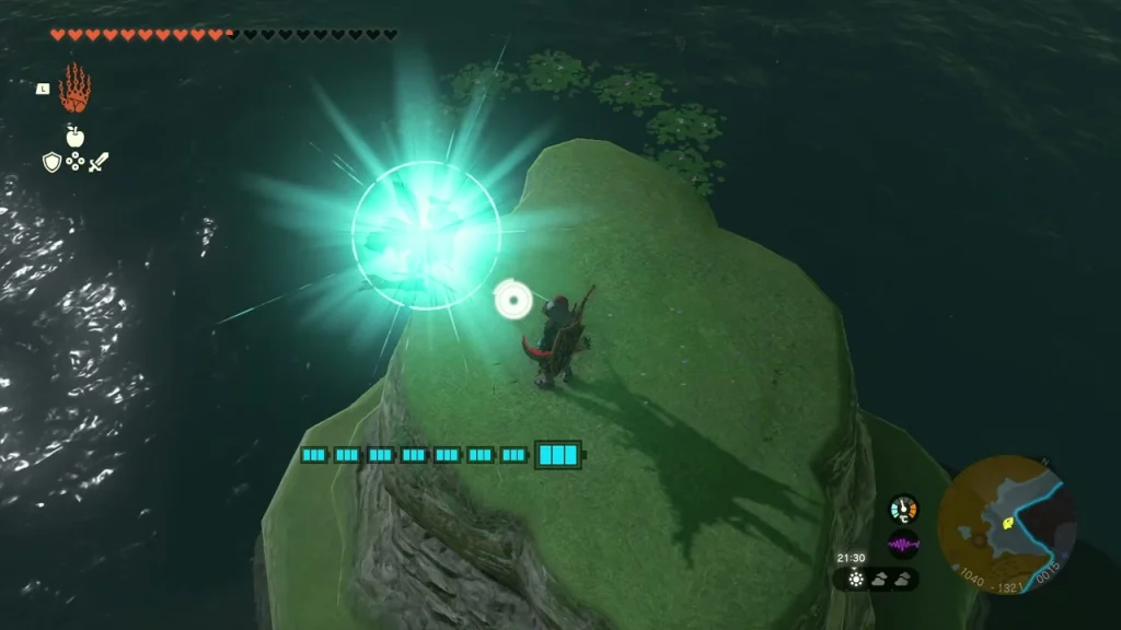 Glowing light orb hovering over a grassy islet in the middle of Nabi Lake Glowing light orb hovering over a grassy islet in the middle of Nabi Lake