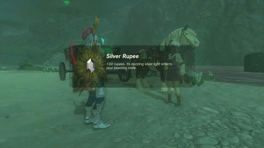 Silver Rupee item box shown beside a horse-drawn wagon on the lakeshore Silver Rupee item box shown beside a horse-drawn wagon on the lakeshore