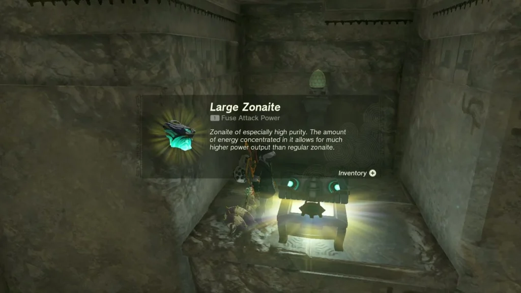 Large Zonaite item box above the opened chest in the Left-Leg Depot Large Zonaite item box above the opened chest in the Left-Leg Depot