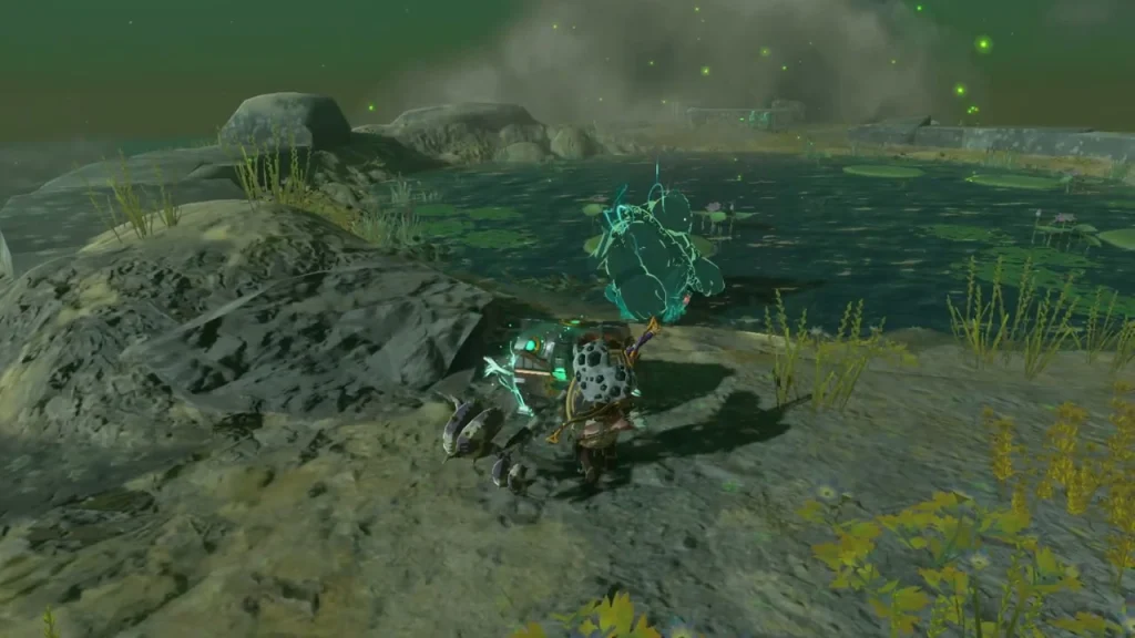 Rock ledge above a dark pool on the Necluda Sky Archipelago with a chest Rock ledge above a dark pool on the Necluda Sky Archipelago with a chest
