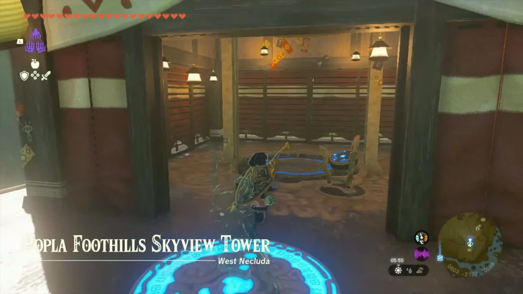 Popla Foothills Skyview Tower interior with its launch platform glowing blue Popla Foothills Skyview Tower interior with its launch platform glowing blue