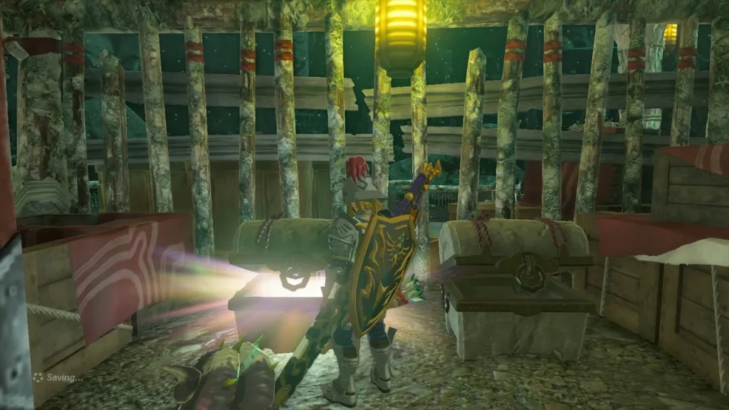 Glowing chest inside the Yiga storehouse as it is opened Glowing chest inside the Yiga storehouse as it is opened
